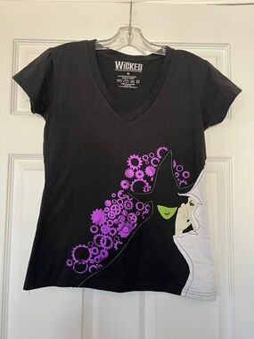 Wicked Women's Black V-Neck Graphic Tee with Purple & Green Design